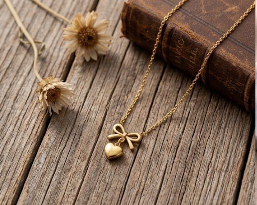 Bow heart anti tarnish pendant 18